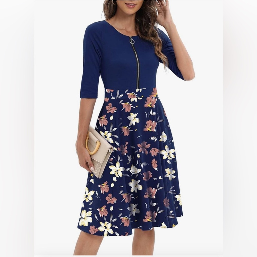 Charmyi Blue/Floral Midi Dress, size XL